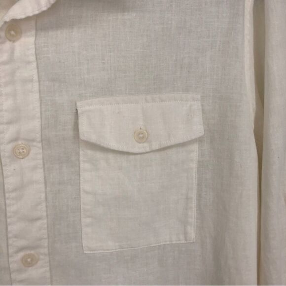 Michael Kors Shirt Mens Medium Classic Fit Linen White Long Sleeve Roll Tab - Picture 2 of 12